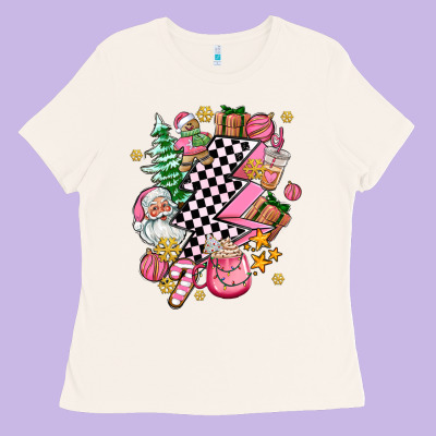 Pink Christmas Lightning Bolt Ladies Tee Designed By Adodesignshop