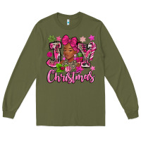 Army Green pink christmas joy black woman Long Sleeve Tee - MaliasSmallBusiness