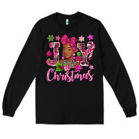 Black pink christmas joy black woman Long Sleeve Tee - MaliasSmallBusiness