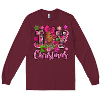 Burgundy pink christmas joy black woman Long Sleeve Tee - MaliasSmallBusiness