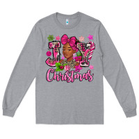 Heather Grey pink christmas joy black woman Long Sleeve Tee - MaliasSmallBusiness