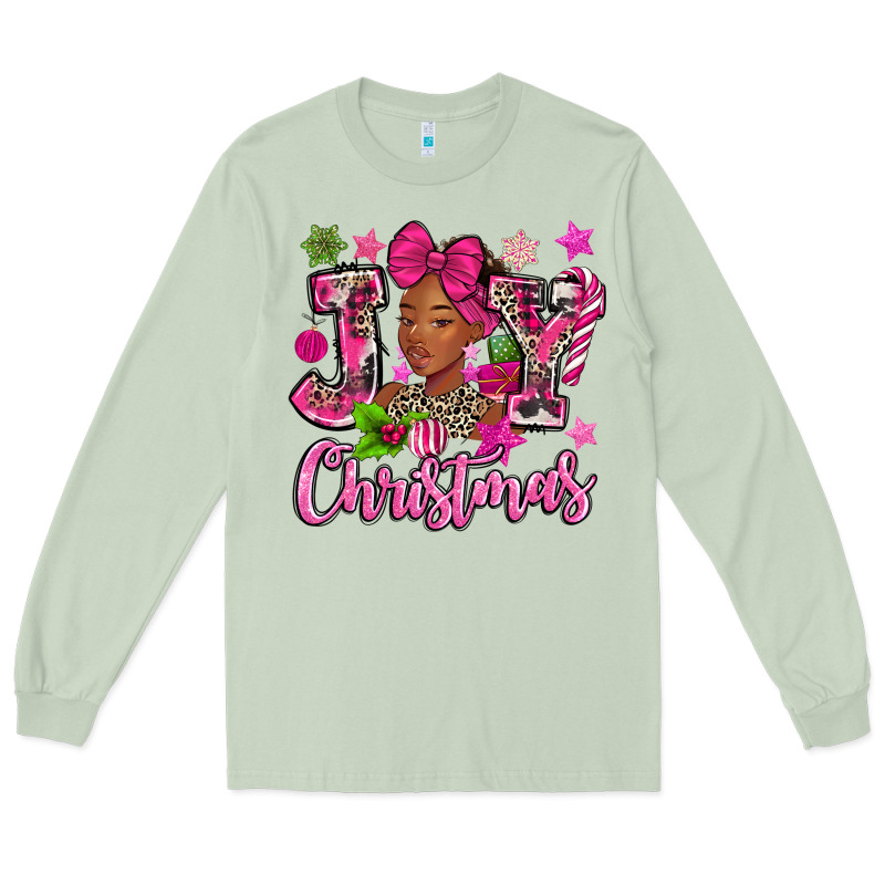 Pink Christmas Joy Black Woman Long Sleeve Tee by MaliasSmallBusiness | Teevron