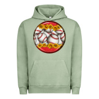 Pigment Oil Green baseball with sunflower round earrings Urban Hoodie - BundleAndBundleShop