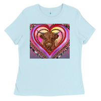 Baby Blue highland cow valentine's day Ladies Tee - RanaPortraitStore