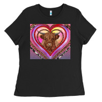 Black highland cow valentine's day Ladies Tee - RanaPortraitStore