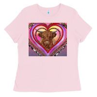 Bubblegum Pink highland cow valentine's day Ladies Tee - RanaPortraitStore