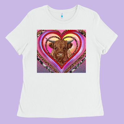 Highland Cow Valentine's Day Ladies Tee Designed By Ranaportraitstore