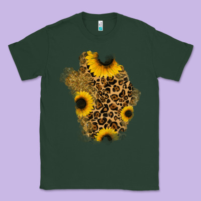 Glitter Sunflowers Leopard Patch Classic Tee Designed By Ranaportraitstore