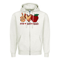 Oatmeal Heather Peace Love Teach Zipper Hoodie - Bettercallsaul