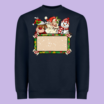 Santa Reindeer Snowman Preview And Costom Name Heavyweight Sweatshirt Designed By Maliassmallbusiness