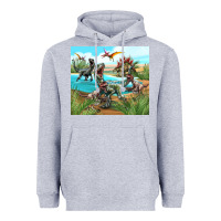 Heather Grey dinosaurs Heavyweight Hoodie - TumblerDesignByShophia