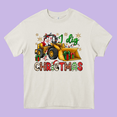 I Dig Christmas Bulldozer Santa Heavy Core Tee Designed By Jahusdesignshop