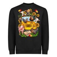 Black farm animals with school bus Heavyweight Sweatshirt - NancyCooperArtShop