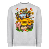 Heather Grey farm animals with school bus Heavyweight Sweatshirt - NancyCooperArtShop