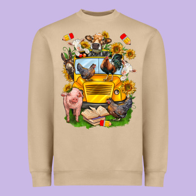 Farm Animals With School Bus Heavyweight Sweatshirt Designed By Nancycooperartshop