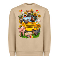 Mushroom farm animals with school bus Heavyweight Sweatshirt - NancyCooperArtShop