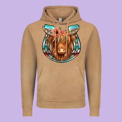 Highland Cow Serape Floral Headband Horseshoe Vintage Hoodie Designed By Jasminsmagicworld