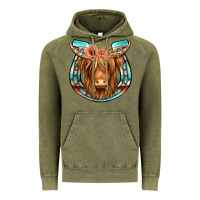 Vintage Olive highland cow serape floral headband horseshoe Vintage Hoodie - Jasminsmagicworld