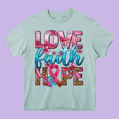 Love Faith Hope With Cancer Ribbon  Ado Heavy Core Tee Designed By Adodesignshop