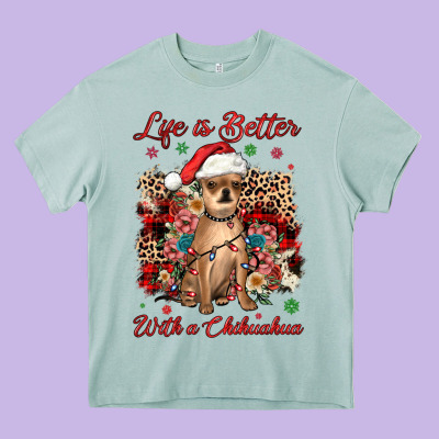Christmas Life Is Better With A Chihuahua Heavy Core Tee Designed By Jahusdesignshop