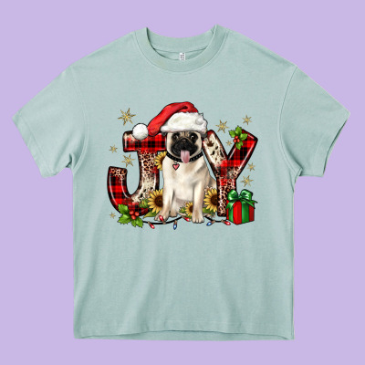 Christmas Joy Pug Heavy Core Tee Designed By Jahusdesignshop