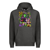 Charcoal Heather mardi gras gnomies truck Premium Hoodie - CowGirlArtShop