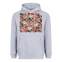 Heather Grey skulls and flowers Heavyweight Hoodie - TumblerDesignByShophia