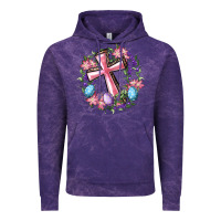 Cloud Purple Cross With Floral Wreath And Easter Eggs Vintage Hoodie - RanaPortraitStore