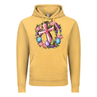 Vintage Mustard Cross With Floral Wreath And Easter Eggs Vintage Hoodie - RanaPortraitStore