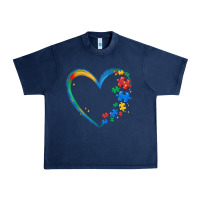 Navy autism heart Urban Heavy Tee - MaliasSmallBusiness