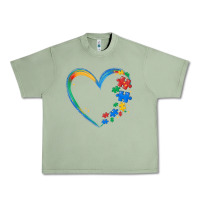 Oil Green autism heart Urban Heavy Tee - MaliasSmallBusiness