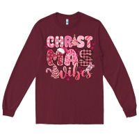 Burgundy christmas vibes pink Long Sleeve Tee - MaliasSmallBusiness
