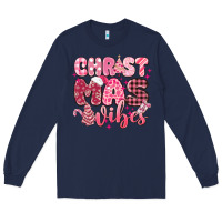 Navy christmas vibes pink Long Sleeve Tee - MaliasSmallBusiness