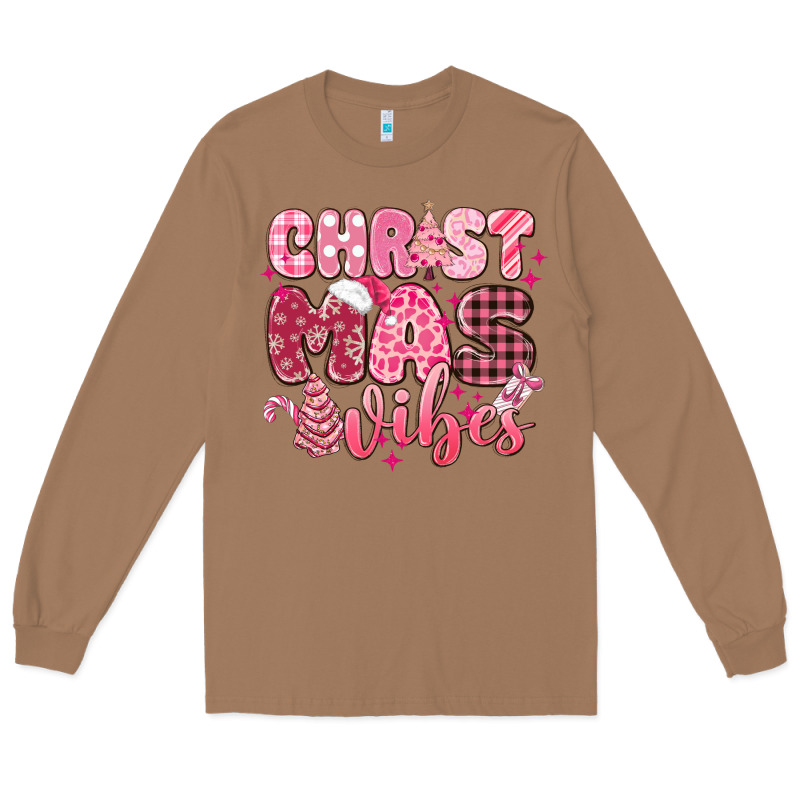 Christmas Vibes Pink Long Sleeve Tee by MaliasSmallBusiness | Teevron