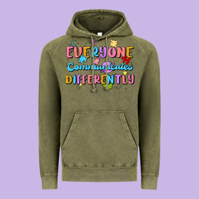 Everyone Communicates Differently Vintage Hoodie Designed By Maliassmallbusiness