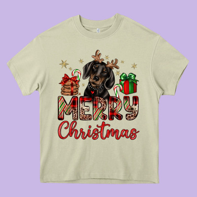 Merry Christmas Dachshund Heavy Core Tee Designed By Jahusdesignshop