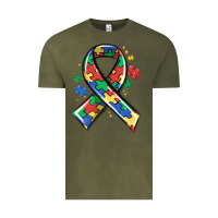 Vintage Olive autism puzzle ribbon Vintage Tee - MaliasSmallBusiness