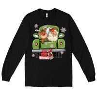 Black christmas santa and reindeer truck Long Sleeve Tee - MaliasSmallBusiness