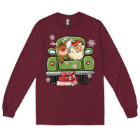 Burgundy christmas santa and reindeer truck Long Sleeve Tee - MaliasSmallBusiness
