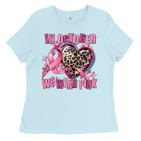 Baby Blue western leopard  in october we wear pink heart Ladies Tee - AdoDesignShop