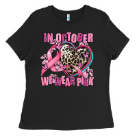 Black western leopard  in october we wear pink heart Ladies Tee - AdoDesignShop
