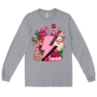 Heather Grey pink christmas lightning bolt Long Sleeve Tee - MaliasSmallBusiness