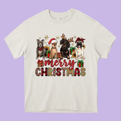 Merry Christmas Chihuahua Pitbull Pug Dachshund Heavy Core Tee Designed By Jahusdesignshop
