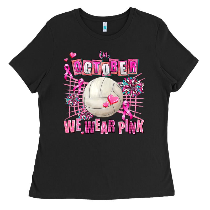 In October We Wear Pink Volleyball Ladies Tee by AdoDesignShop | Teevron