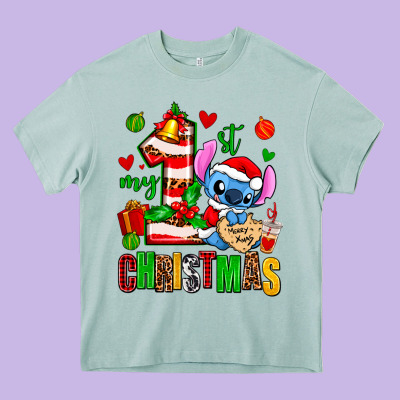 My First Christmas Stitch Heavy Core Tee Designed By Adodesignshop