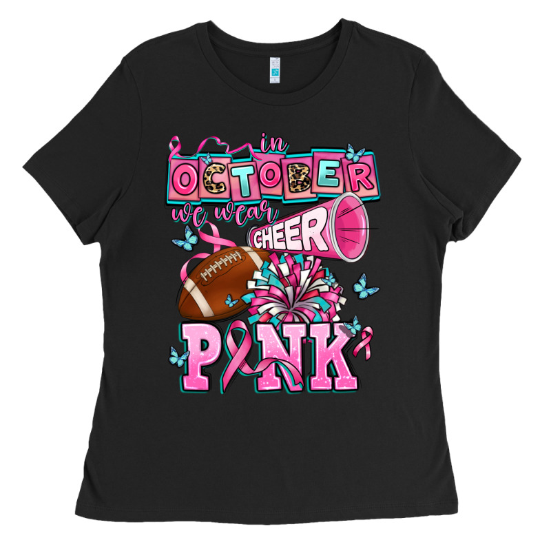 In October We Wear Cheer Pink Football Ladies Tee by AdoDesignShop | Teevron