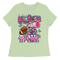 Matcha in october we wear cheer pink football Ladies Tee - AdoDesignShop