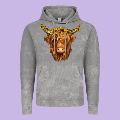 Sunflower Headband Highland Cow Vintage Hoodie Designed By Jasminsmagicworld