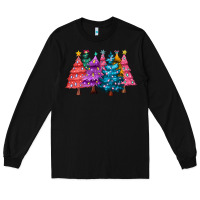 Black christmas trees and lights Long Sleeve Tee - MaliasSmallBusiness