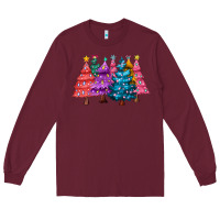 Burgundy christmas trees and lights Long Sleeve Tee - MaliasSmallBusiness